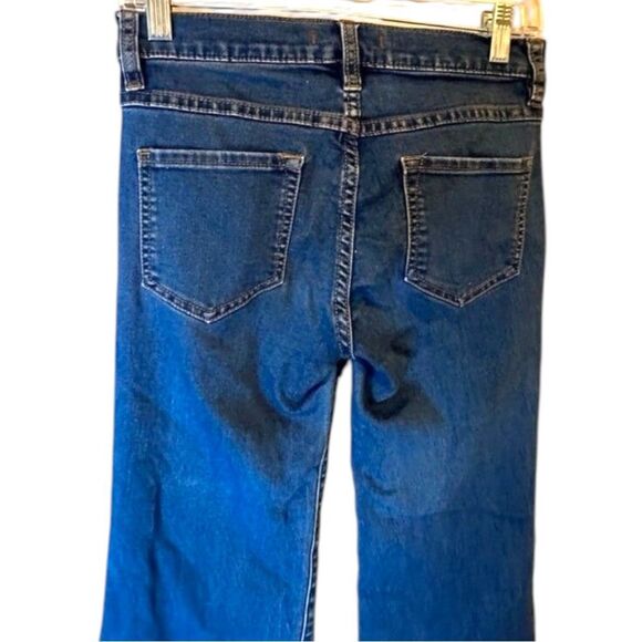 Free People Wide Leg Jeans Y2K 70s Raw Hem Dark Wash Denim Size 26 boho retro - Picture 5 of 7